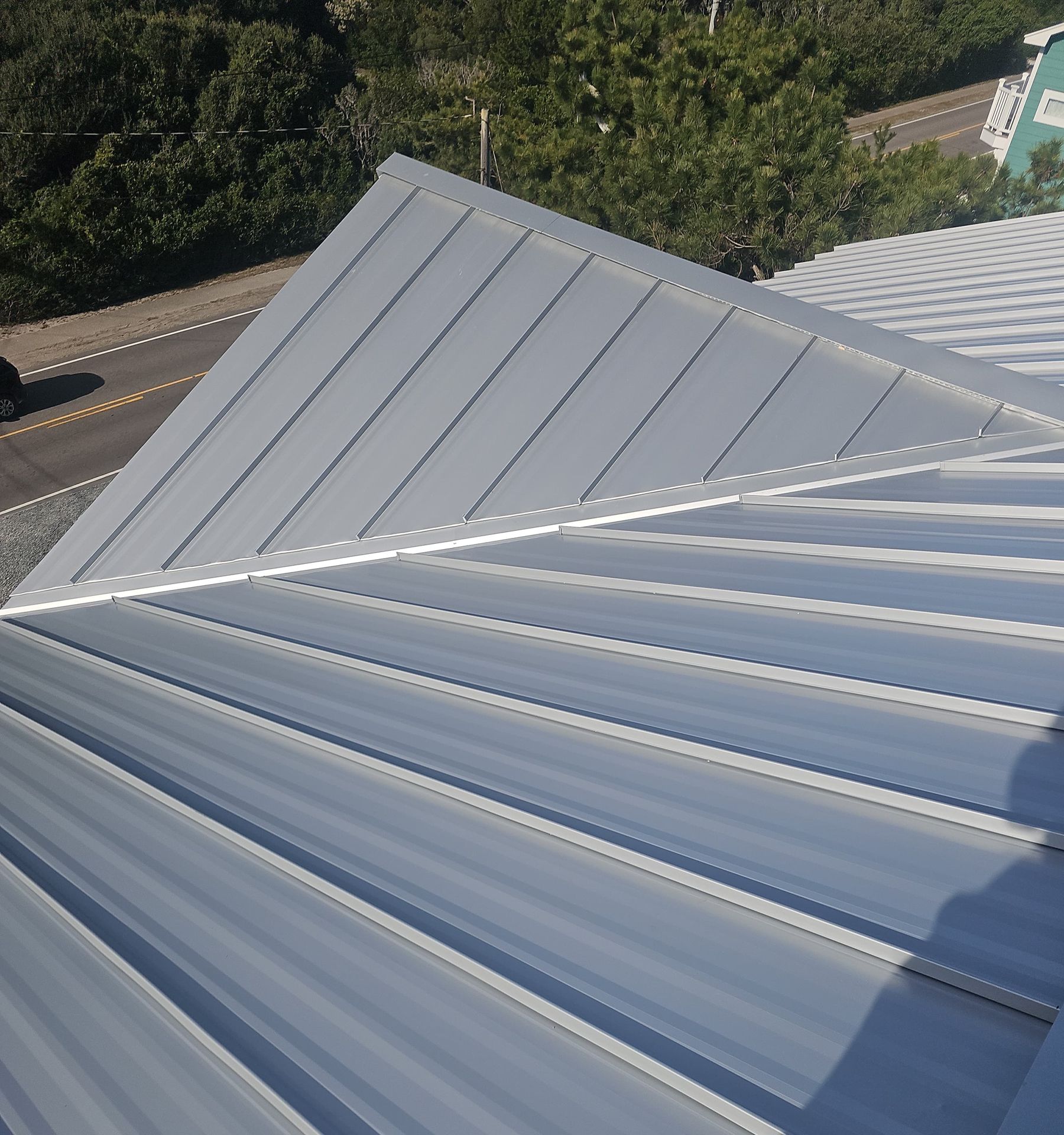 Standing seam ridge detail on metal roof